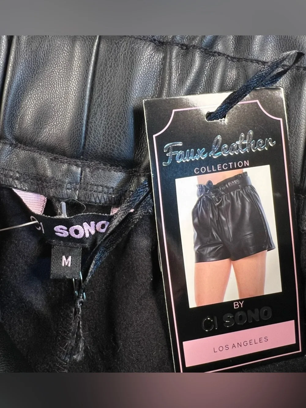 Faux Leather Shorts Black Belted Ci Sono Women's Medium Bikercore Push64 New